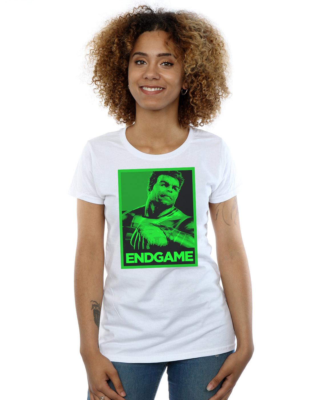 White - Back - Marvel Womens-Ladies Avengers Endgame Hulk Poster Cotton T-Shirt