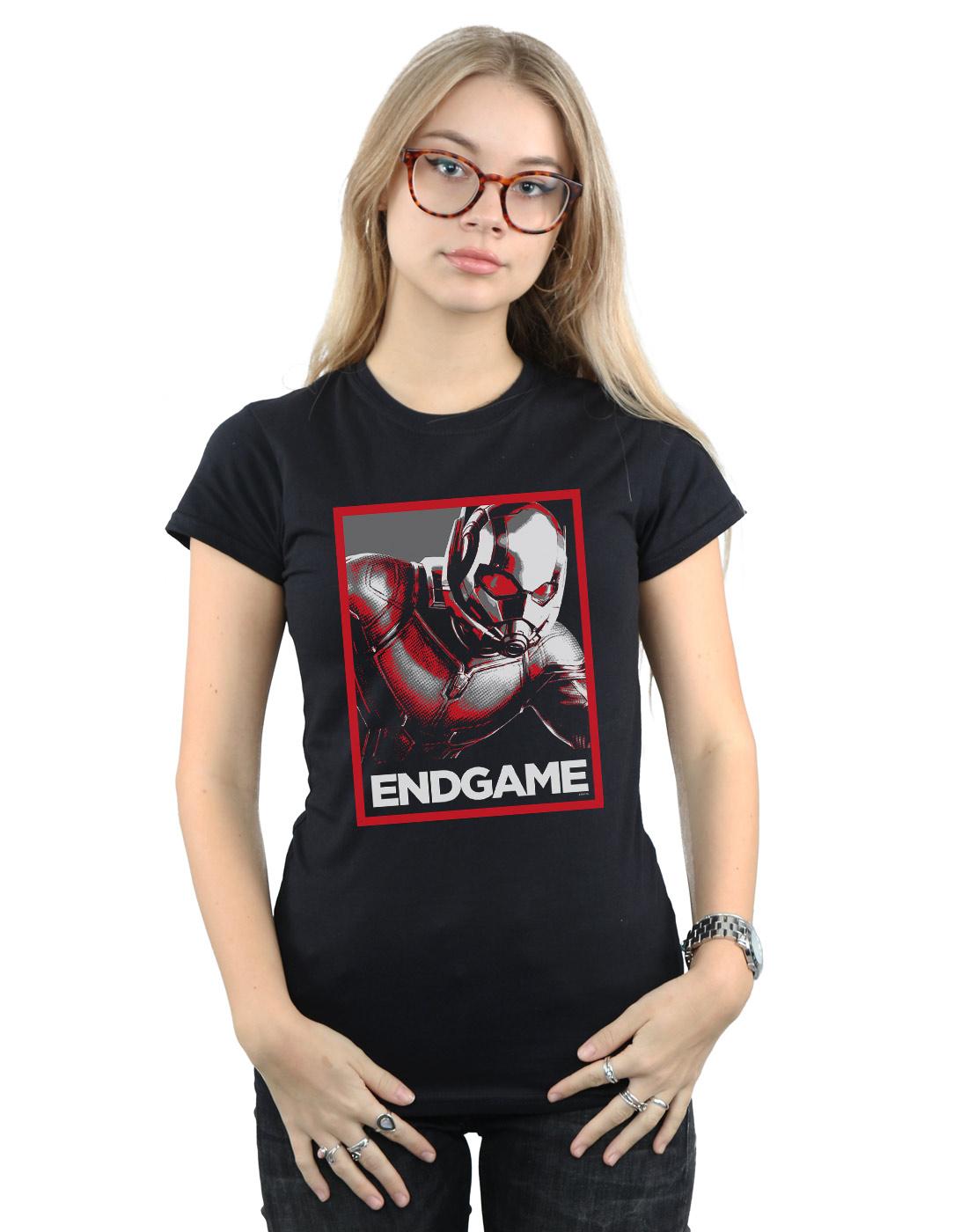 Black - Back - Marvel Womens-Ladies Avengers Endgame Ant-Man Poster Cotton T-Shirt