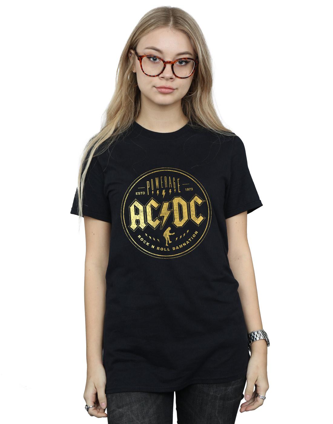 Black - Back - AC-DC Womens-Ladies Rock N Roll Damnation Cotton Boyfriend T-Shirt