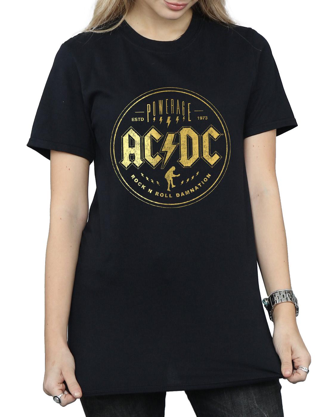 Black - Side - AC-DC Womens-Ladies Rock N Roll Damnation Cotton Boyfriend T-Shirt