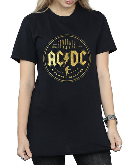 Black - Side - AC-DC Womens-Ladies Rock N Roll Damnation Cotton Boyfriend T-Shirt
