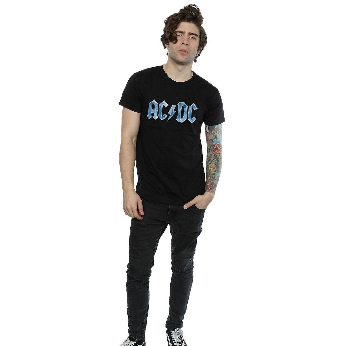 Black - Side - AC-DC Mens Ice Logo Cotton T-Shirt