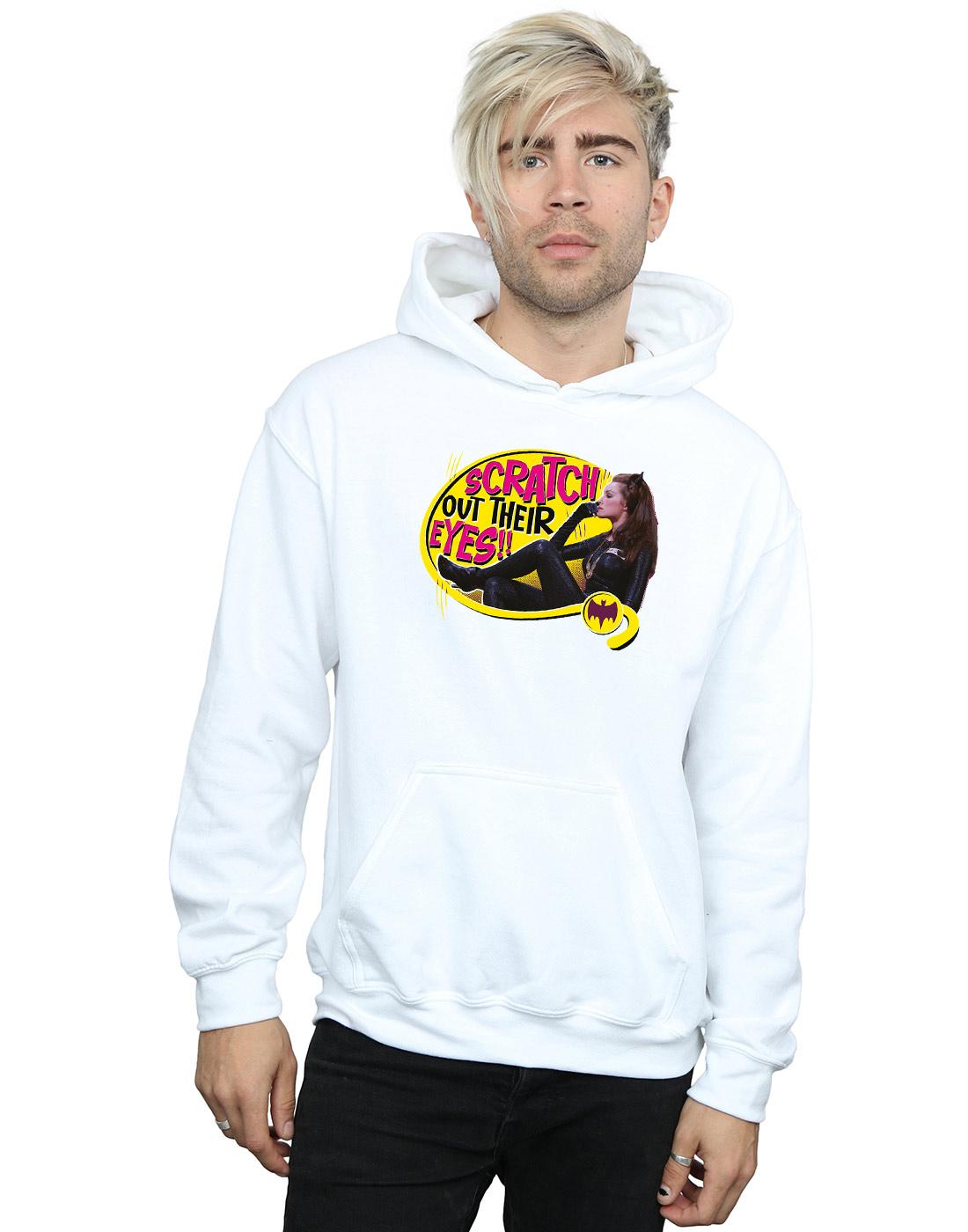 White - Back - DC Comics Mens Batman TV Series Catwoman Scratch Hoodie
