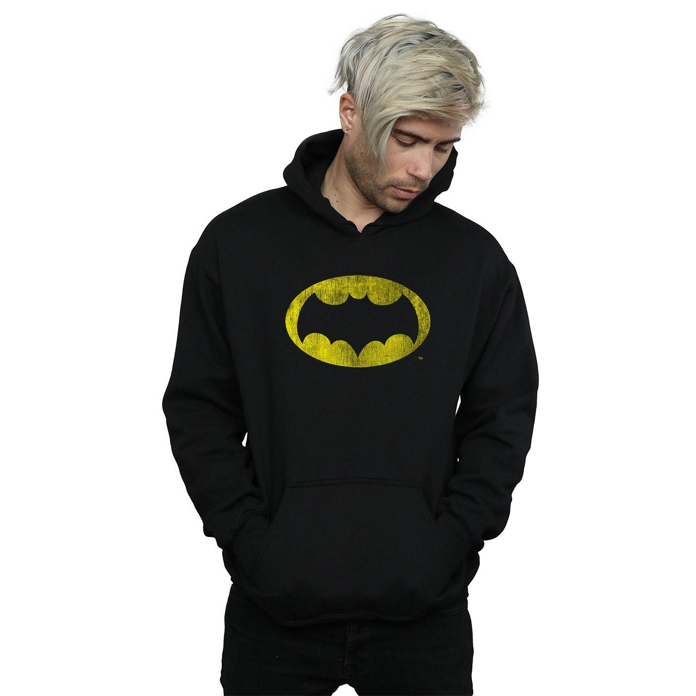 Black - Back - DC Comics Mens Batman TV Series Distressed Logo Hoodie