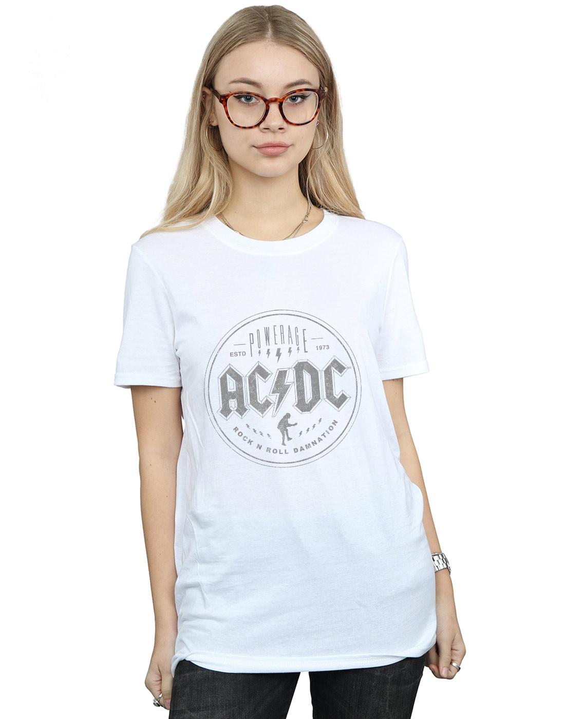 White - Back - AC-DC Womens-Ladies Rock N Roll Damnation Black Cotton Boyfriend T-Shirt