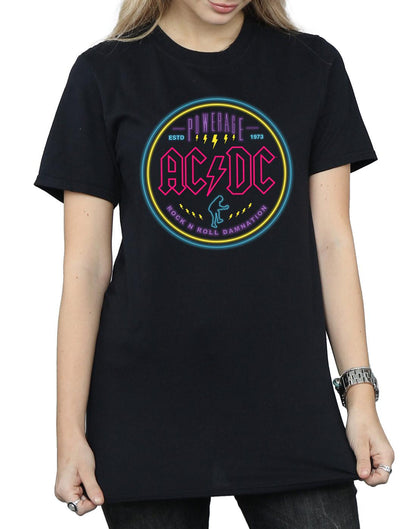 Black - Side - AC-DC Womens-Ladies Circle Neon Cotton Boyfriend T-Shirt