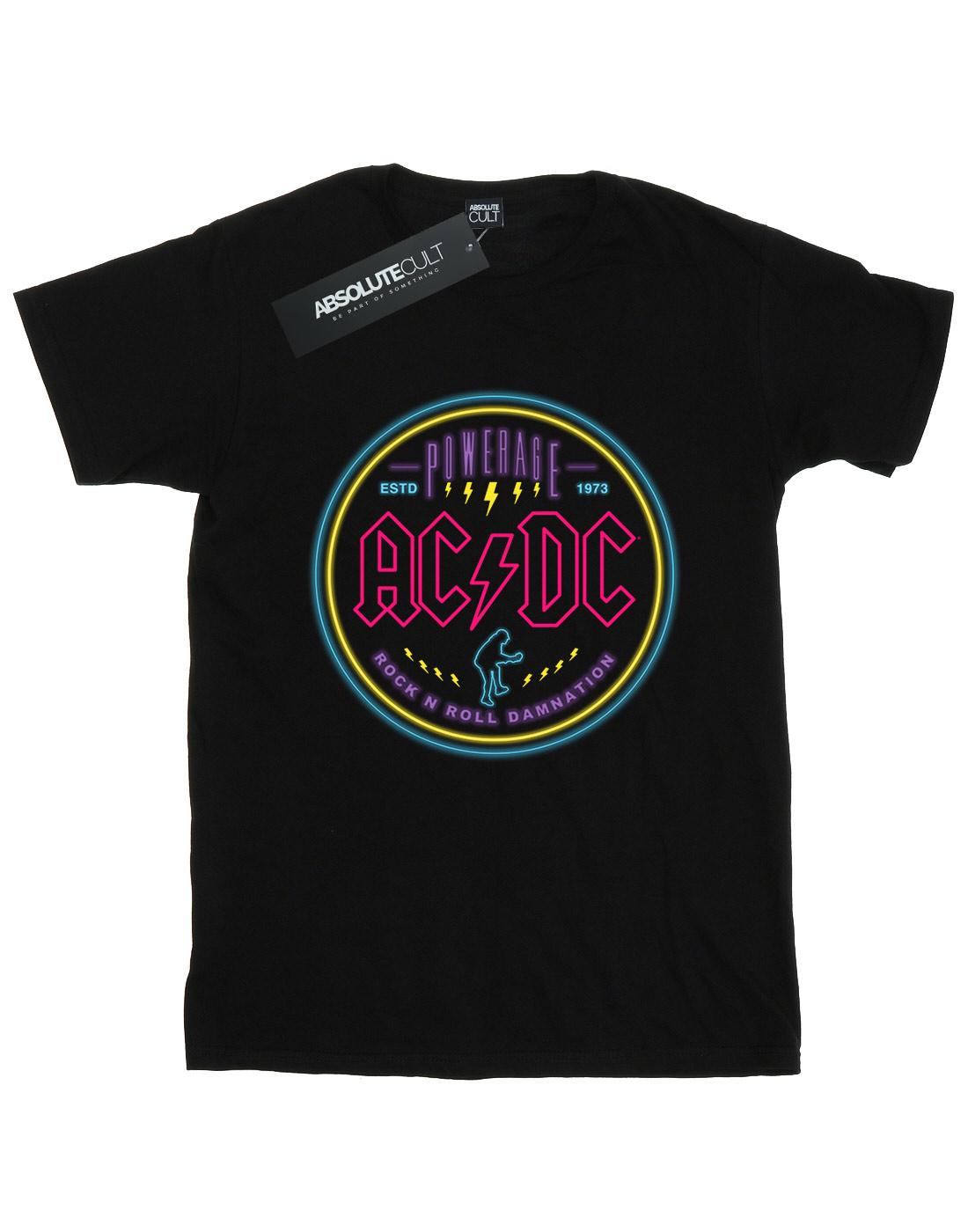 Black - Front - AC-DC Womens-Ladies Circle Neon Cotton Boyfriend T-Shirt
