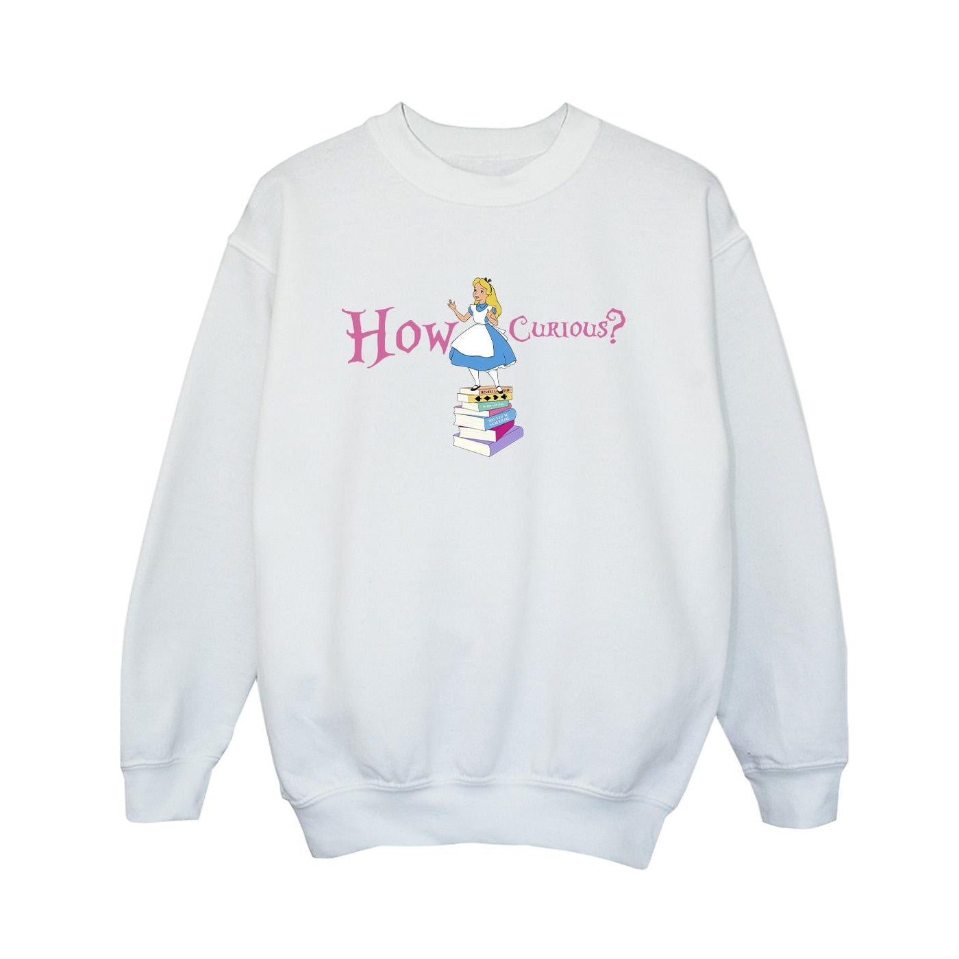 White - Front - Disney Boys Alice In Wonderland How Curious Sweatshirt