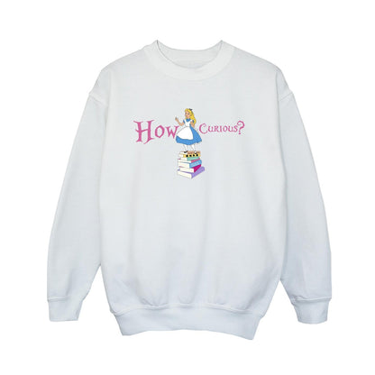 White - Front - Disney Boys Alice In Wonderland How Curious Sweatshirt