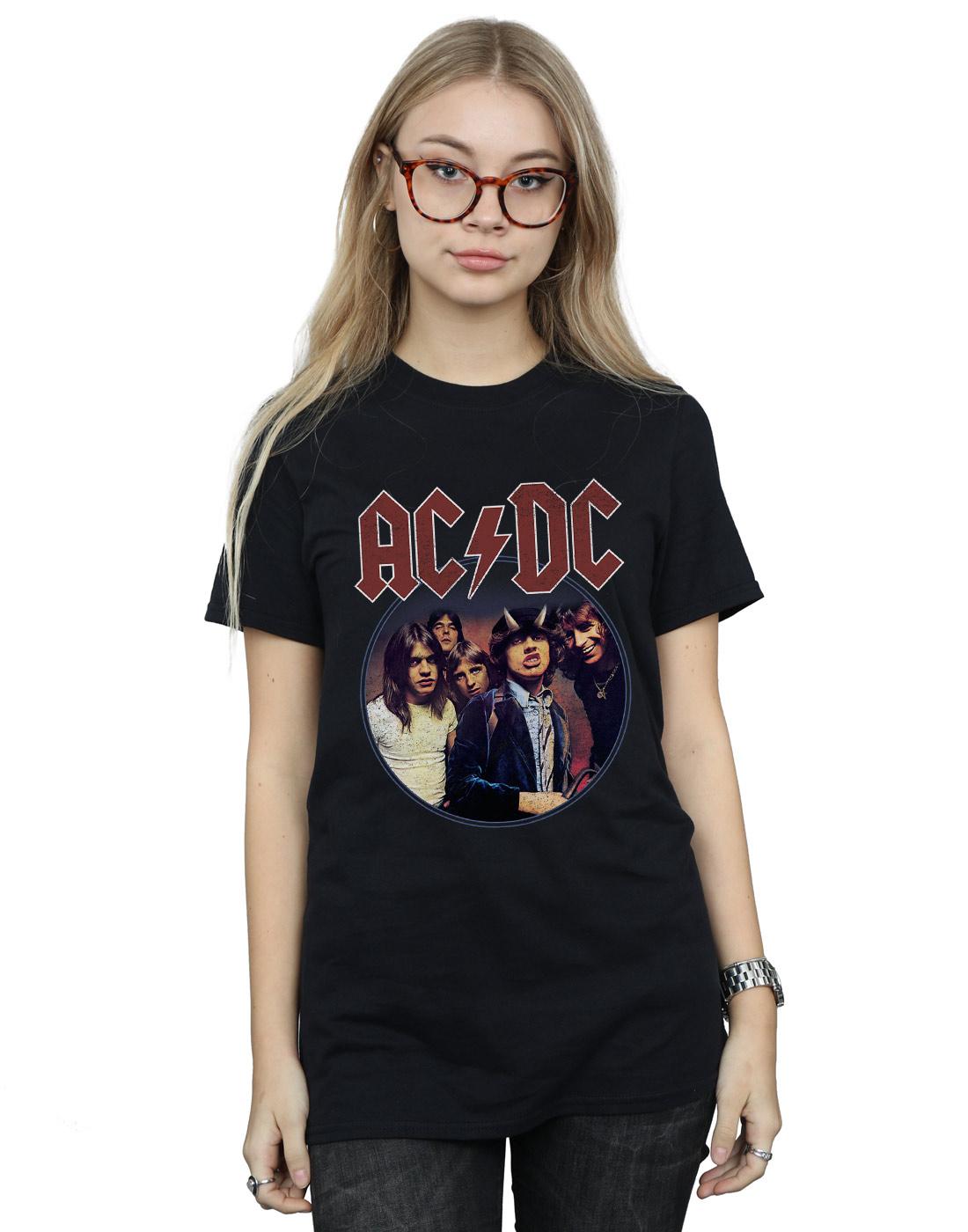Black - Back - AC-DC Womens-Ladies Highway To Hell Circle Cotton Boyfriend T-Shirt
