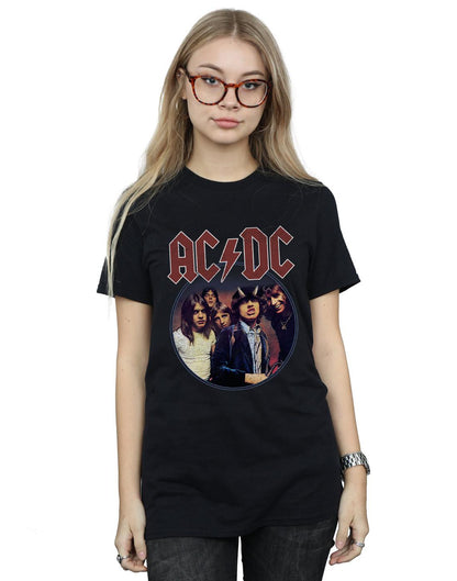Black - Back - AC-DC Womens-Ladies Highway To Hell Circle Cotton Boyfriend T-Shirt