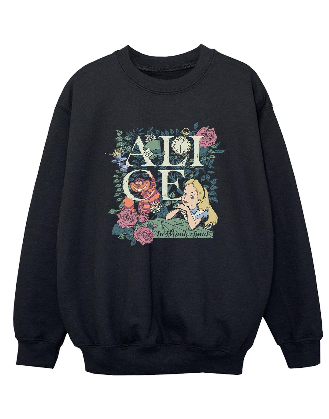 Black - Front - Disney Boys Alice In Wonderland Leafy Garden Sweatshirt