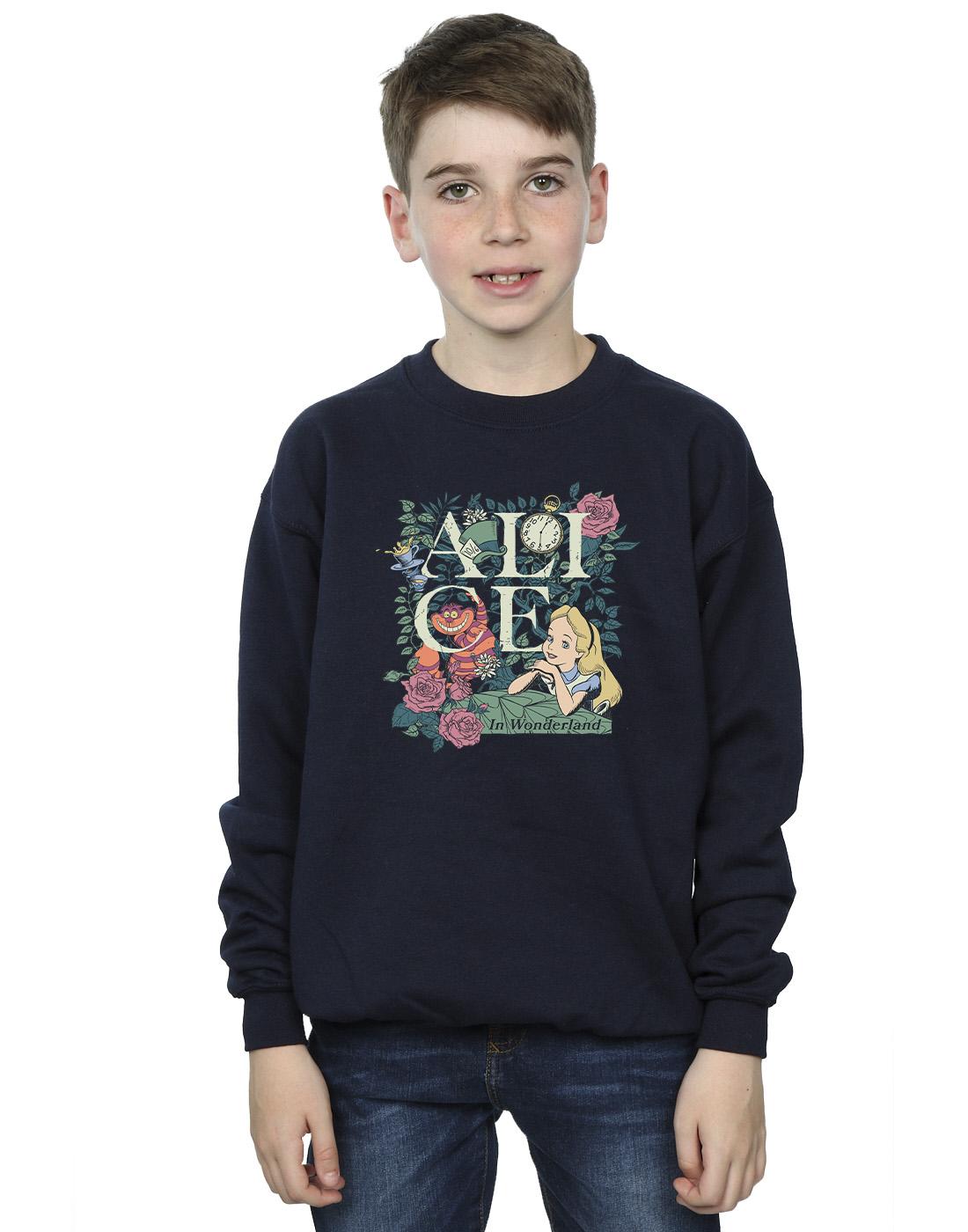 Navy Blue - Back - Disney Boys Alice In Wonderland Leafy Garden Sweatshirt