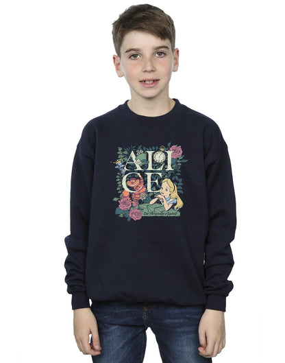 Navy Blue - Back - Disney Boys Alice In Wonderland Leafy Garden Sweatshirt