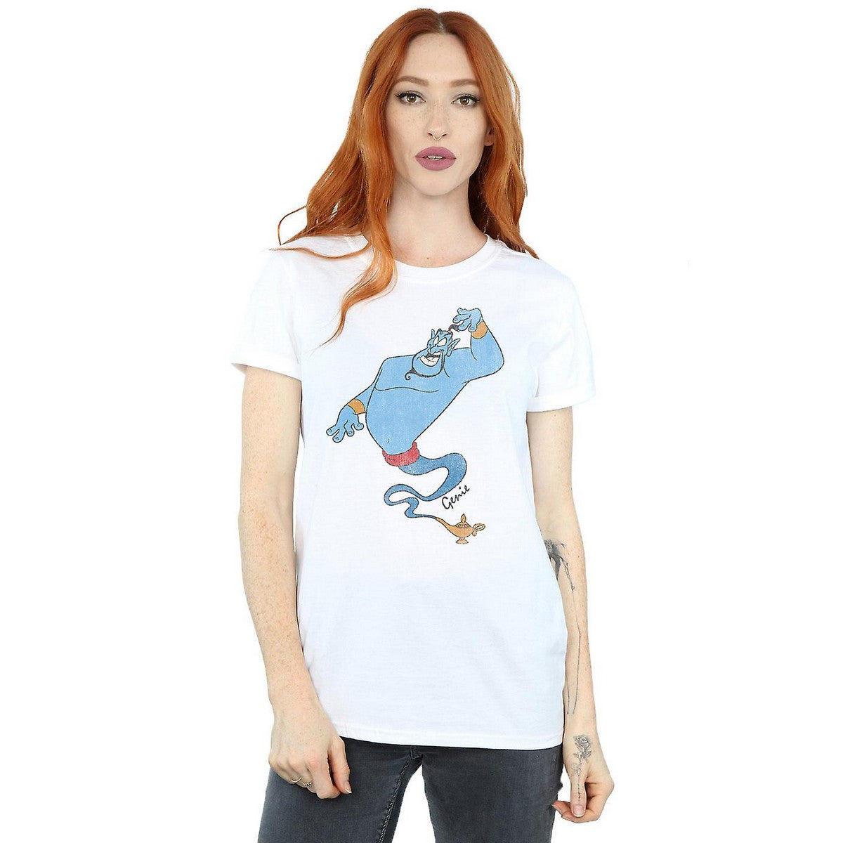 White - Back - Aladdin Womens-Ladies Classic Genie Cotton Boyfriend T-Shirt