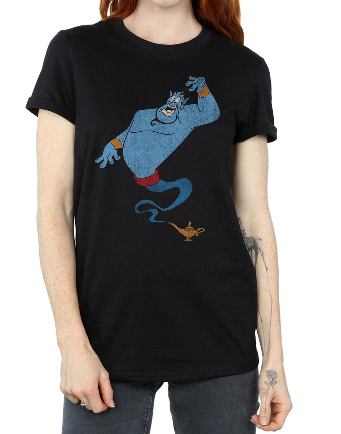 Black - Back - Aladdin Womens-Ladies Classic Genie Cotton Boyfriend T-Shirt