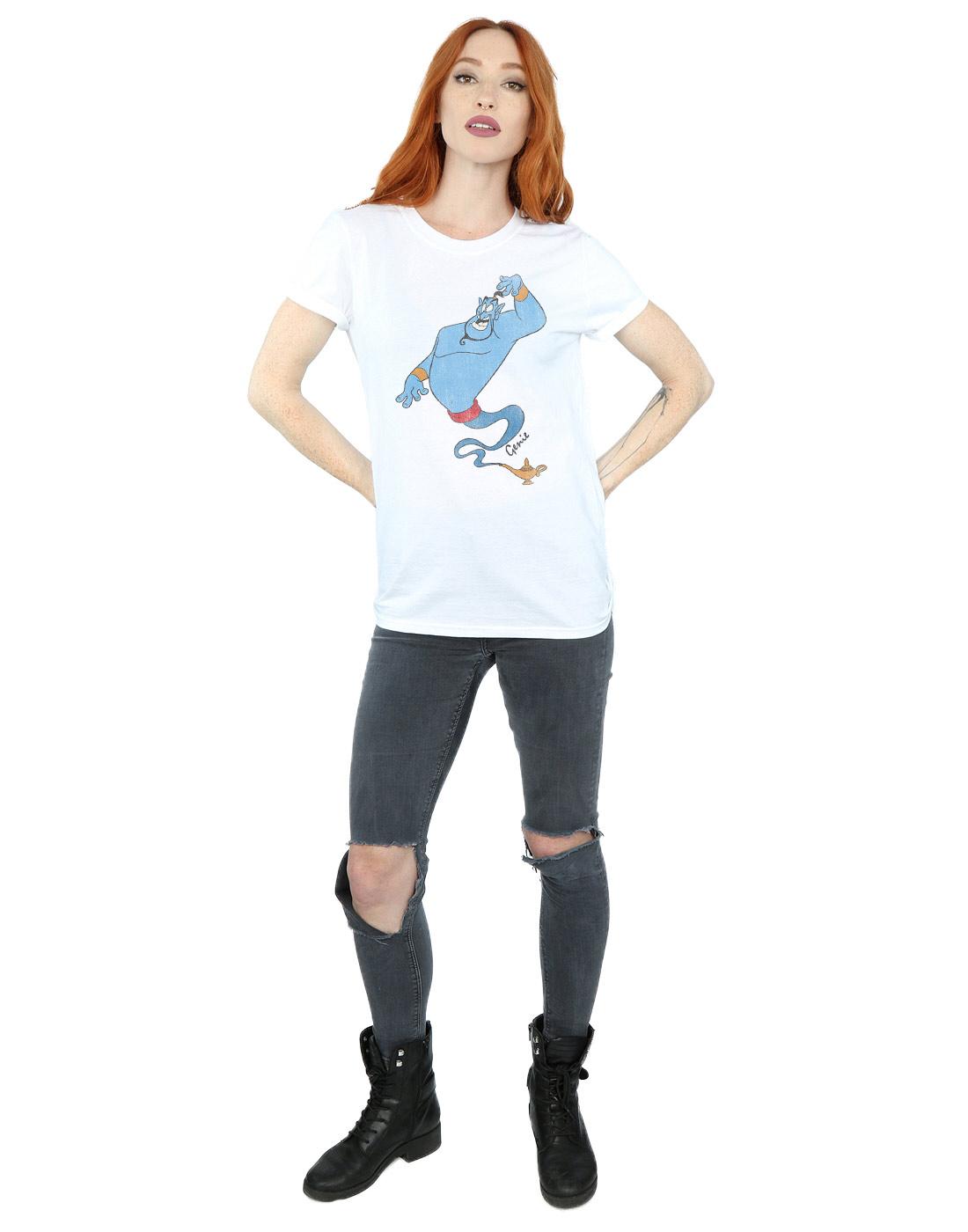 White - Close up - Aladdin Womens-Ladies Classic Genie Cotton Boyfriend T-Shirt