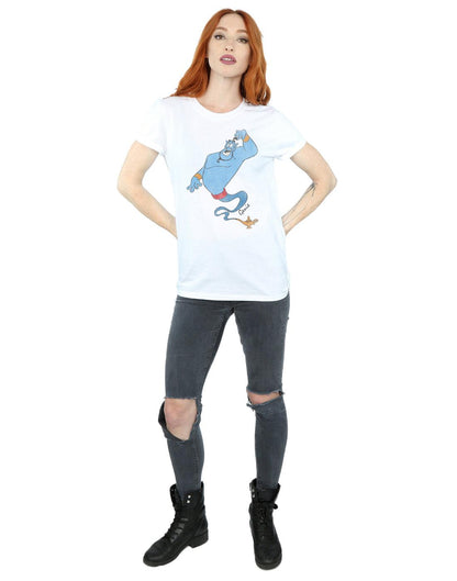 White - Close up - Aladdin Womens-Ladies Classic Genie Cotton Boyfriend T-Shirt