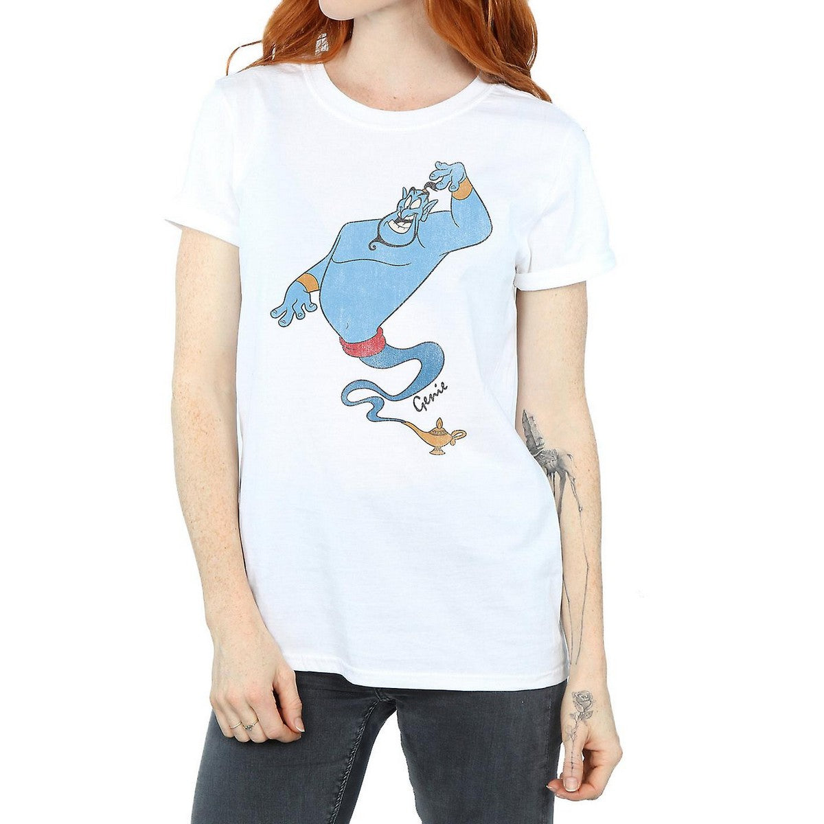 White - Front - Aladdin Womens-Ladies Classic Genie Cotton Boyfriend T-Shirt