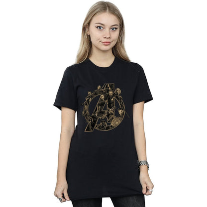 Black - Back - Avengers Infinity War Womens-Ladies Logo Cotton Boyfriend T-Shirt