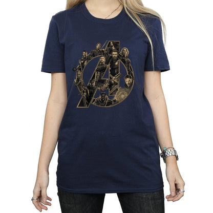 Navy Blue - Side - Avengers Infinity War Womens-Ladies Logo Cotton Boyfriend T-Shirt