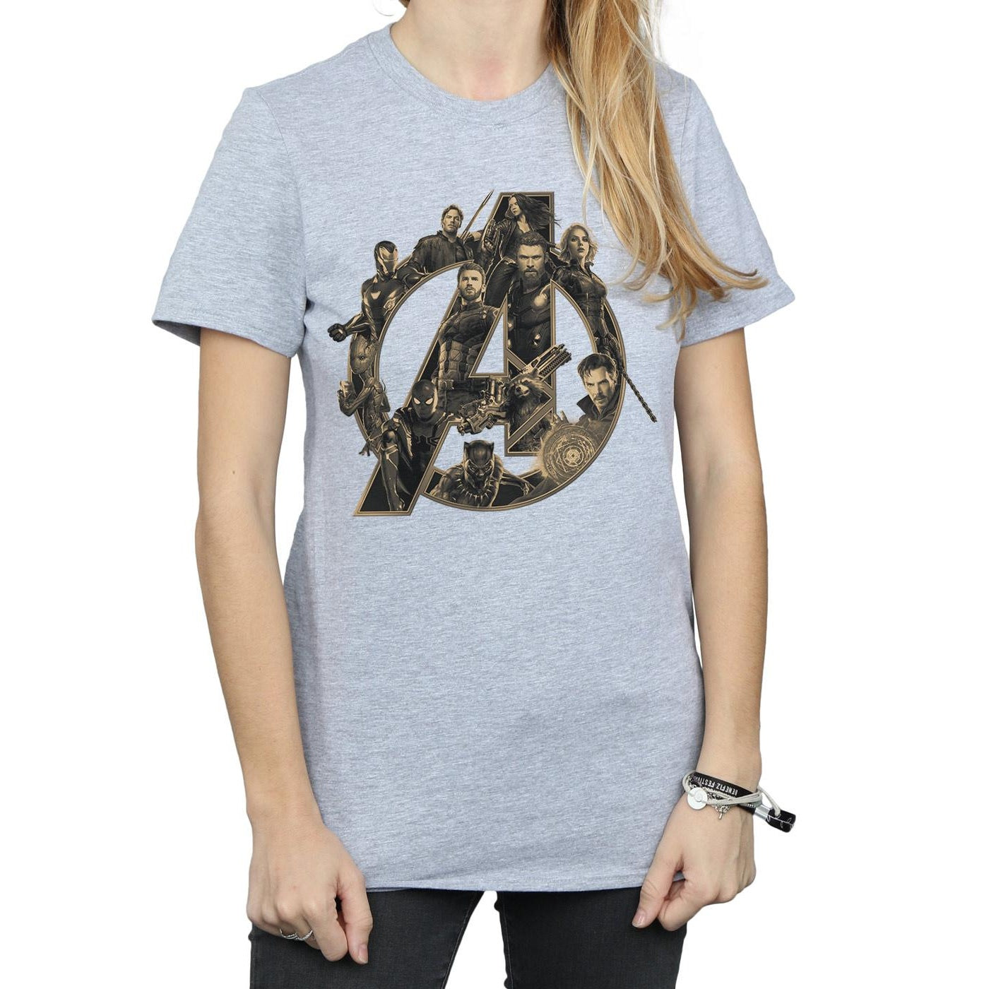 Sports Grey - Side - Avengers Infinity War Womens-Ladies Logo Cotton Boyfriend T-Shirt