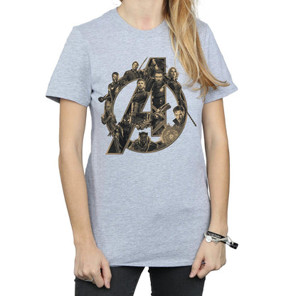 Sports Grey - Side - Avengers Infinity War Womens-Ladies Logo Cotton Boyfriend T-Shirt
