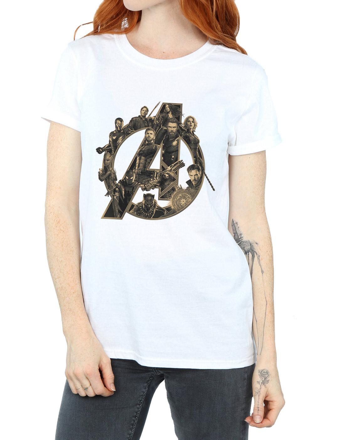 White - Side - Avengers Infinity War Womens-Ladies Logo Cotton Boyfriend T-Shirt