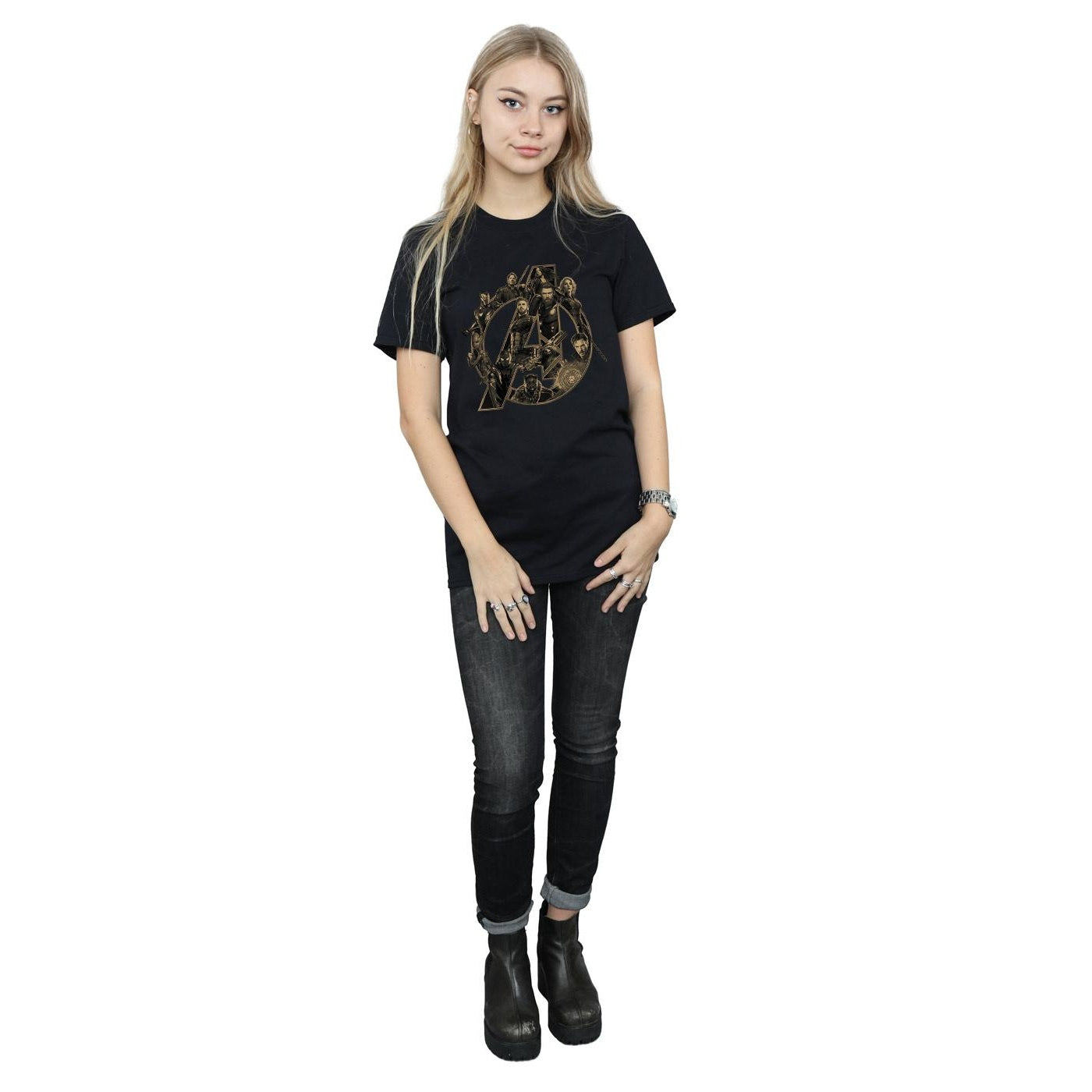 Black - Close up - Avengers Infinity War Womens-Ladies Logo Cotton Boyfriend T-Shirt