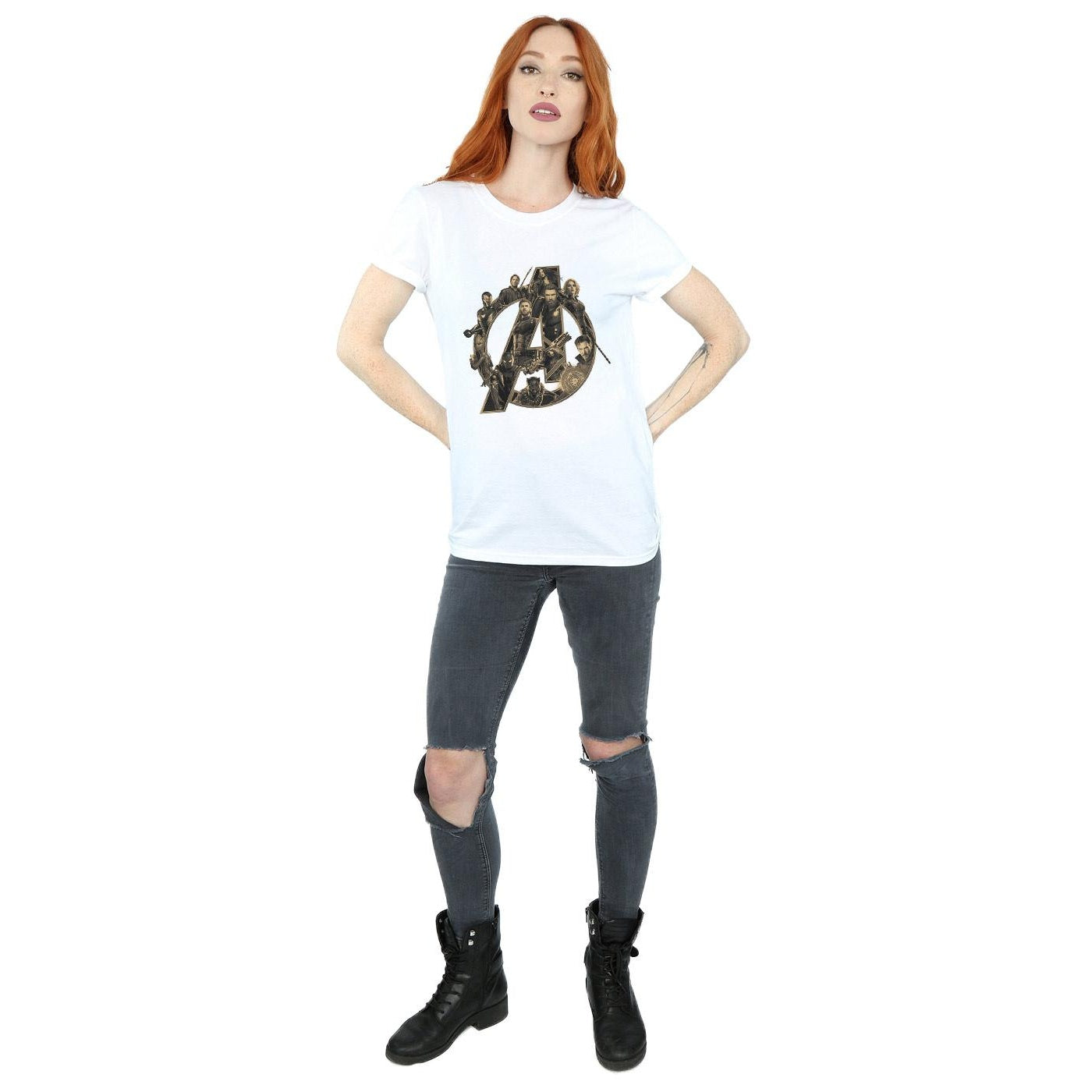 White - Lifestyle - Avengers Infinity War Womens-Ladies Logo Cotton Boyfriend T-Shirt