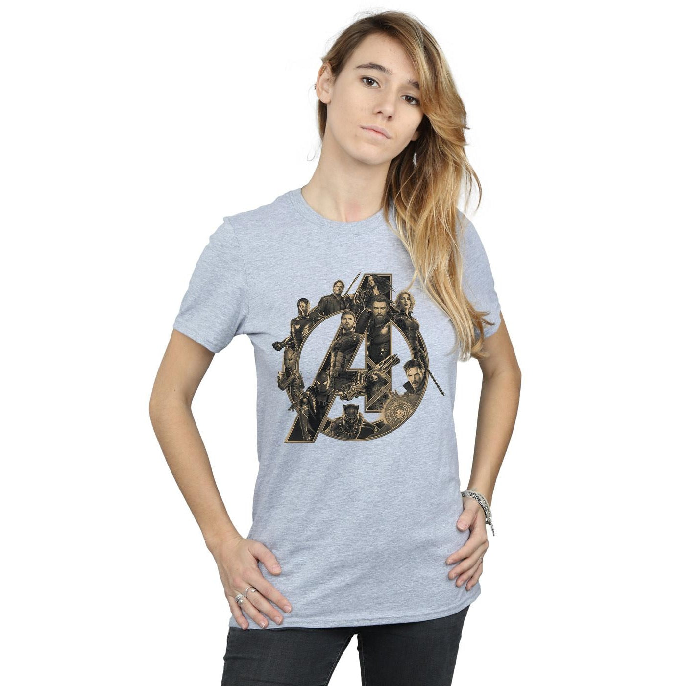 Sports Grey - Back - Avengers Infinity War Womens-Ladies Logo Cotton Boyfriend T-Shirt