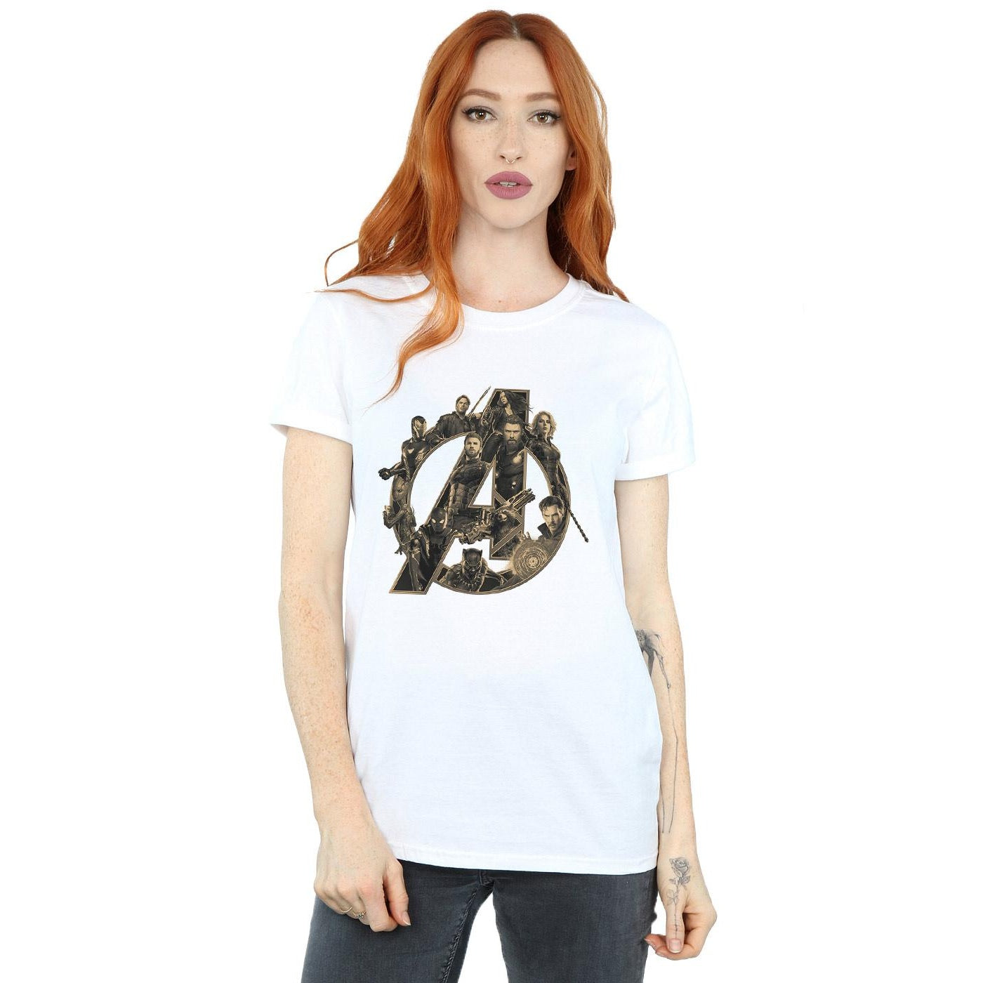 White - Back - Avengers Infinity War Womens-Ladies Logo Cotton Boyfriend T-Shirt