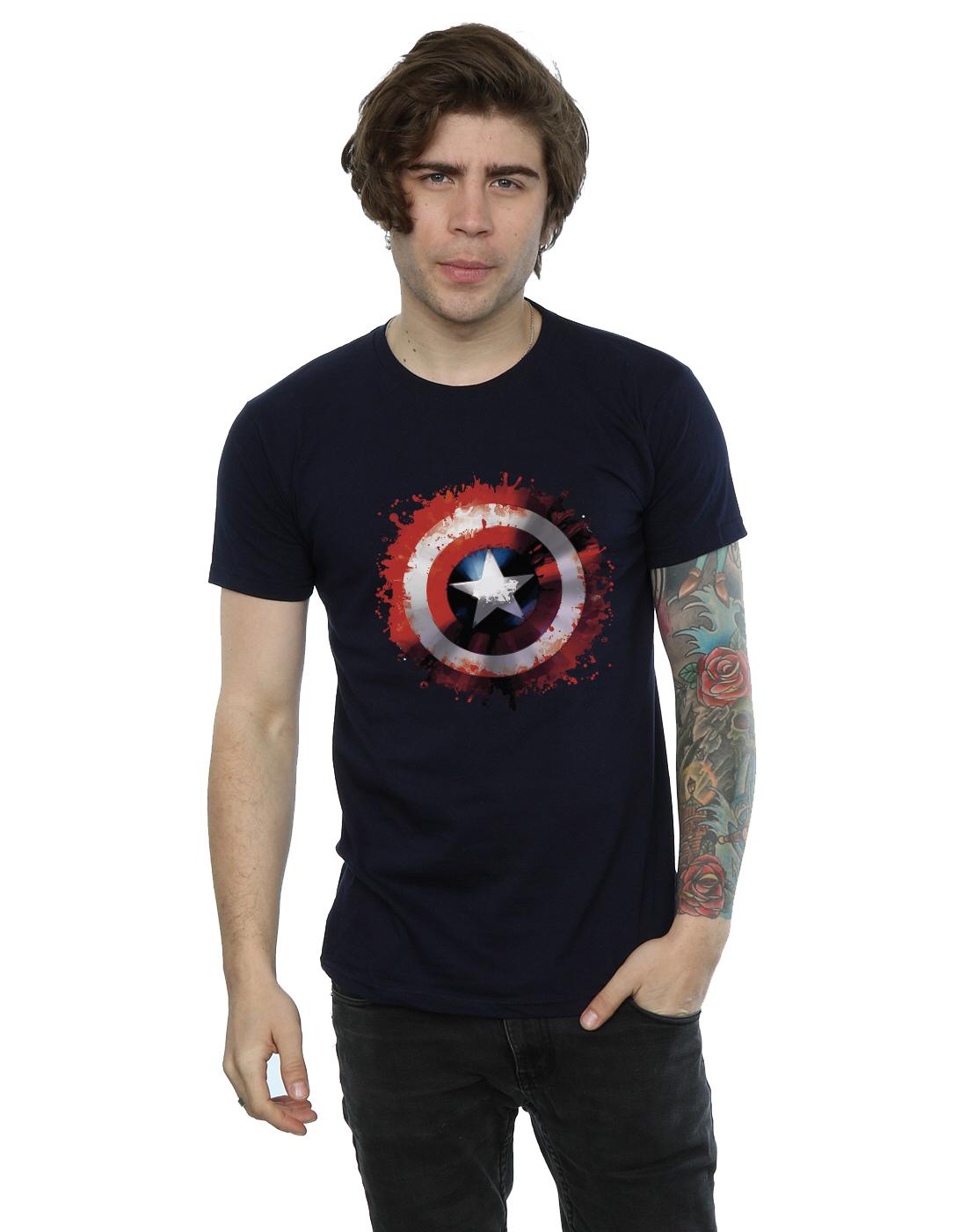Deep Navy - Back - Marvel Mens Avengers Captain America Art Shield T-Shirt