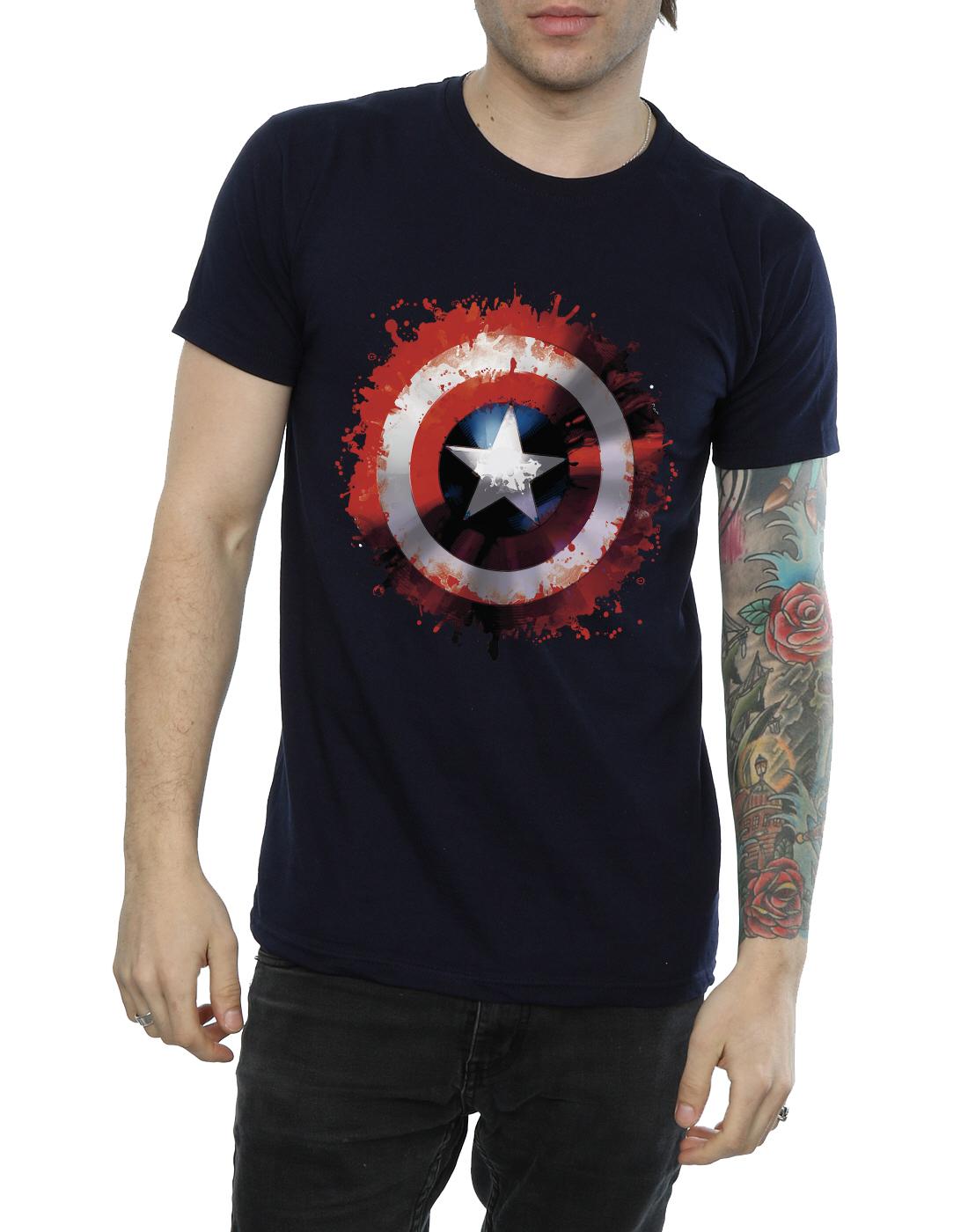 Deep Navy - Side - Marvel Mens Avengers Captain America Art Shield T-Shirt