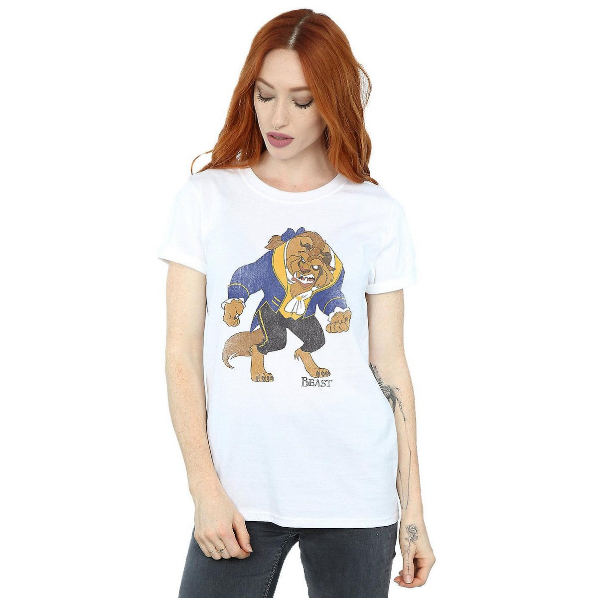 White - Back - Beauty And The Beast Womens-Ladies Classic Cotton Boyfriend T-Shirt