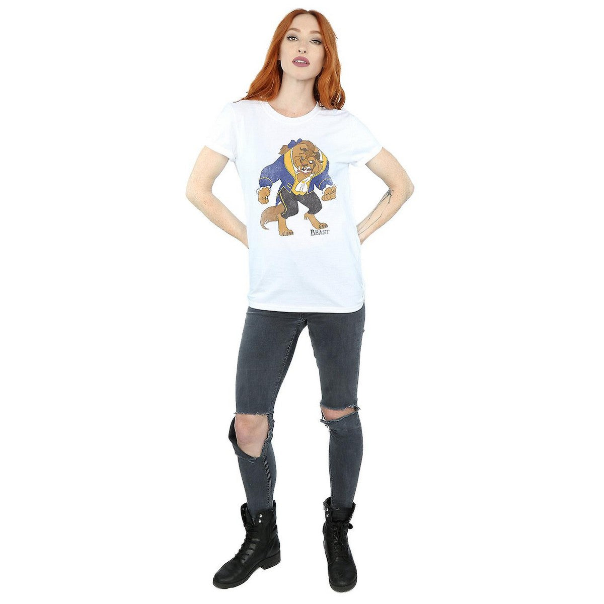 White - Side - Beauty And The Beast Womens-Ladies Classic Cotton Boyfriend T-Shirt