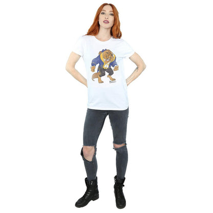 White - Side - Beauty And The Beast Womens-Ladies Classic Cotton Boyfriend T-Shirt