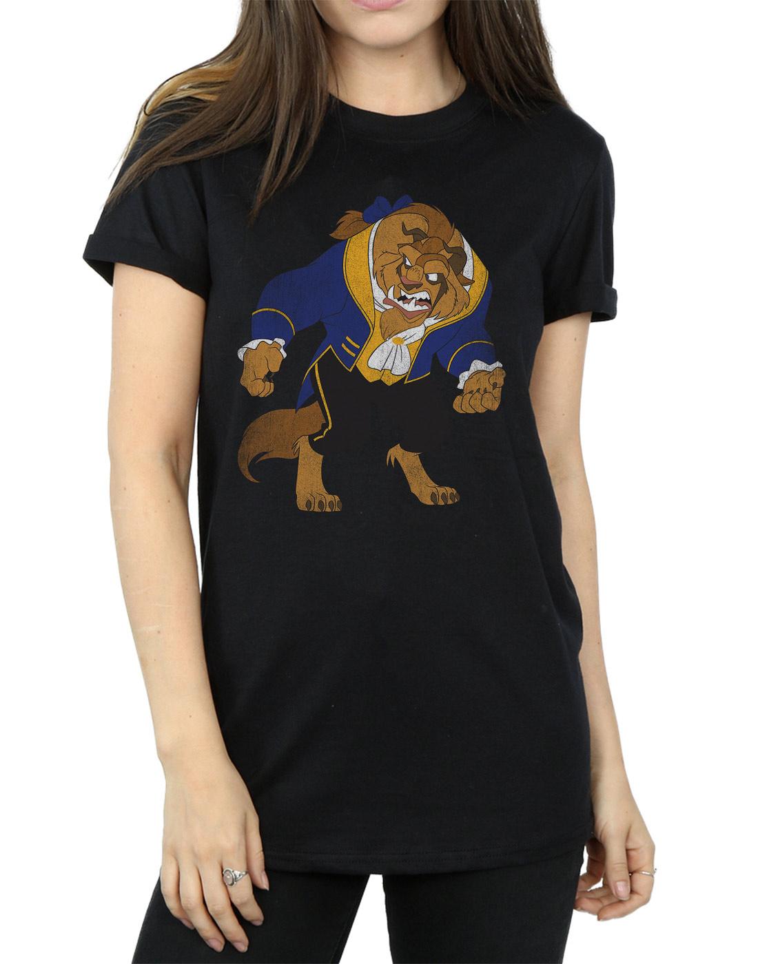 Black - Back - Beauty And The Beast Womens-Ladies Classic Cotton Boyfriend T-Shirt