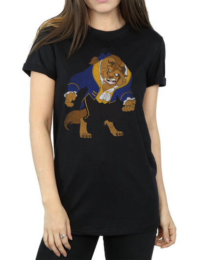 Black - Back - Beauty And The Beast Womens-Ladies Classic Cotton Boyfriend T-Shirt