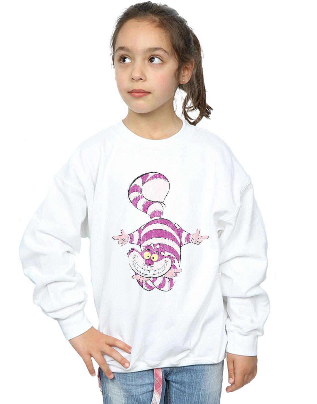 White - Back - Disney Girls Alice In Wonderland Cheshire Cat Upside Down Sweatshirt