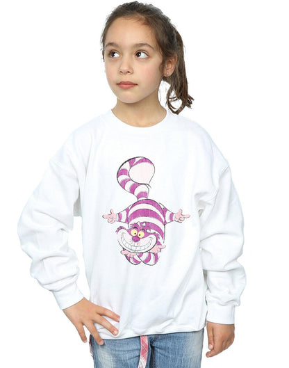 White - Back - Disney Girls Alice In Wonderland Cheshire Cat Upside Down Sweatshirt