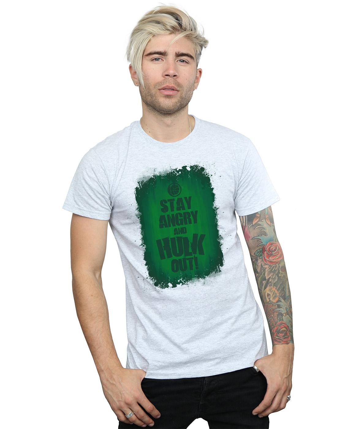 Sports Grey - Back - Marvel Mens Hulk Stay Angry T-Shirt