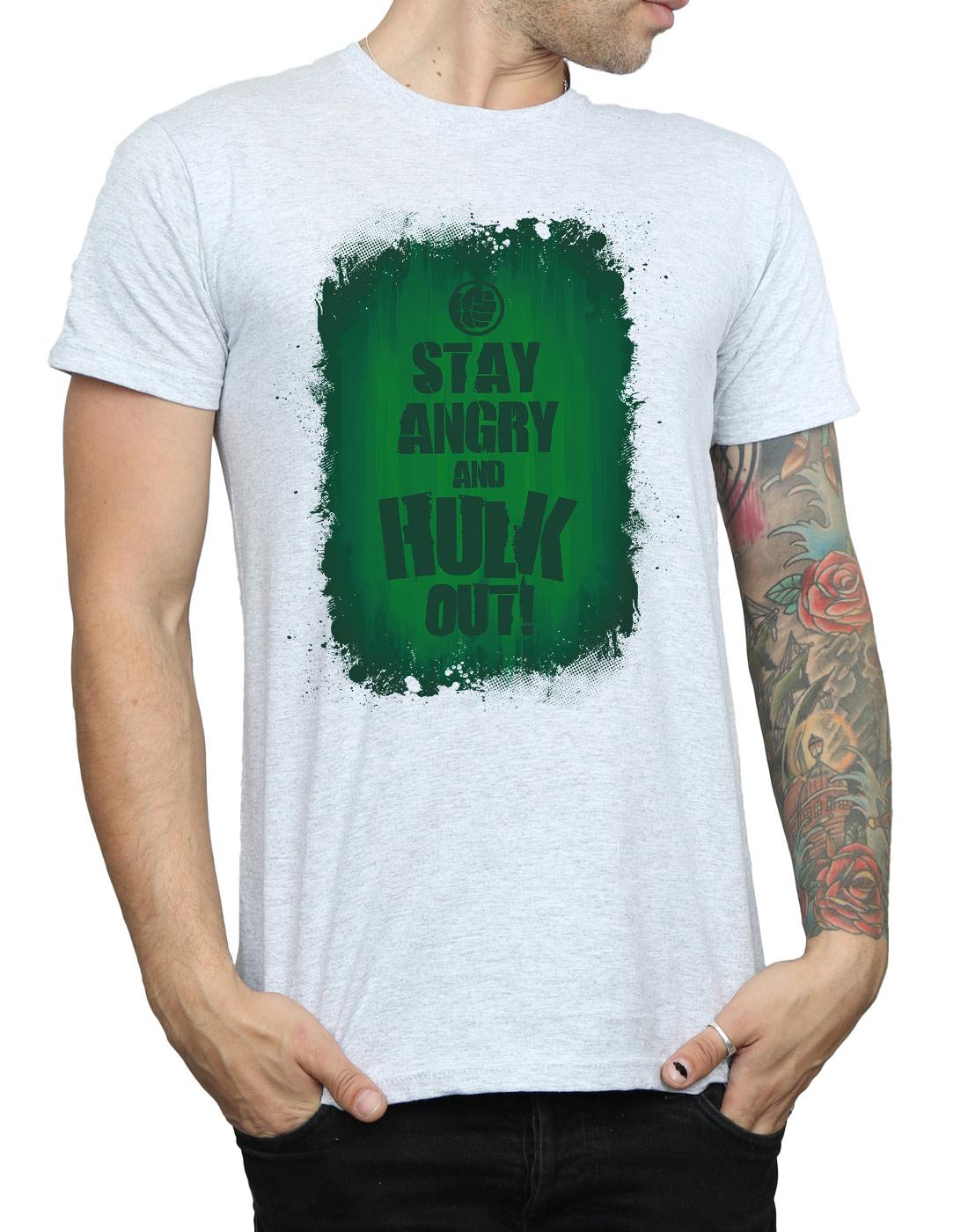 Sports Grey - Side - Marvel Mens Hulk Stay Angry T-Shirt