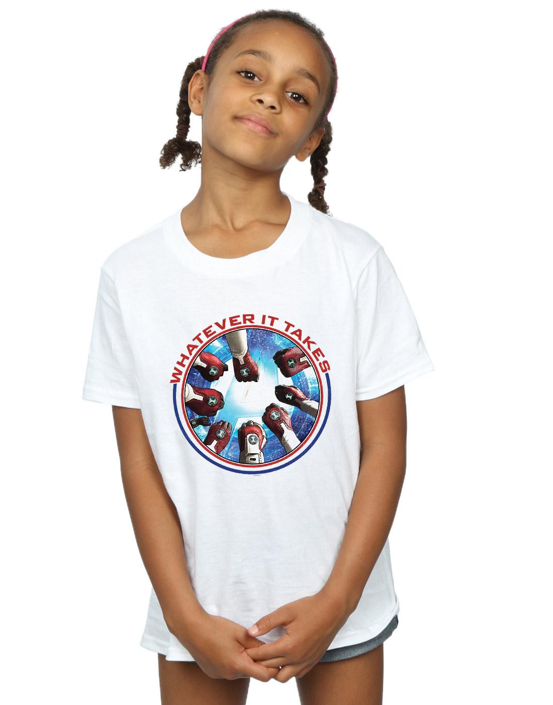 White - Back - Marvel Girls Avengers Endgame Whatever It Takes Fists Cotton T-Shirt