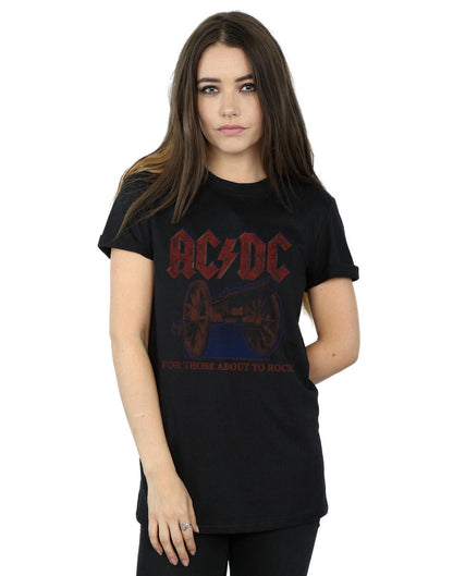 Black - Back - AC-DC Womens-Ladies For Those About To Rock Canon Cotton Boyfriend T-Shirt