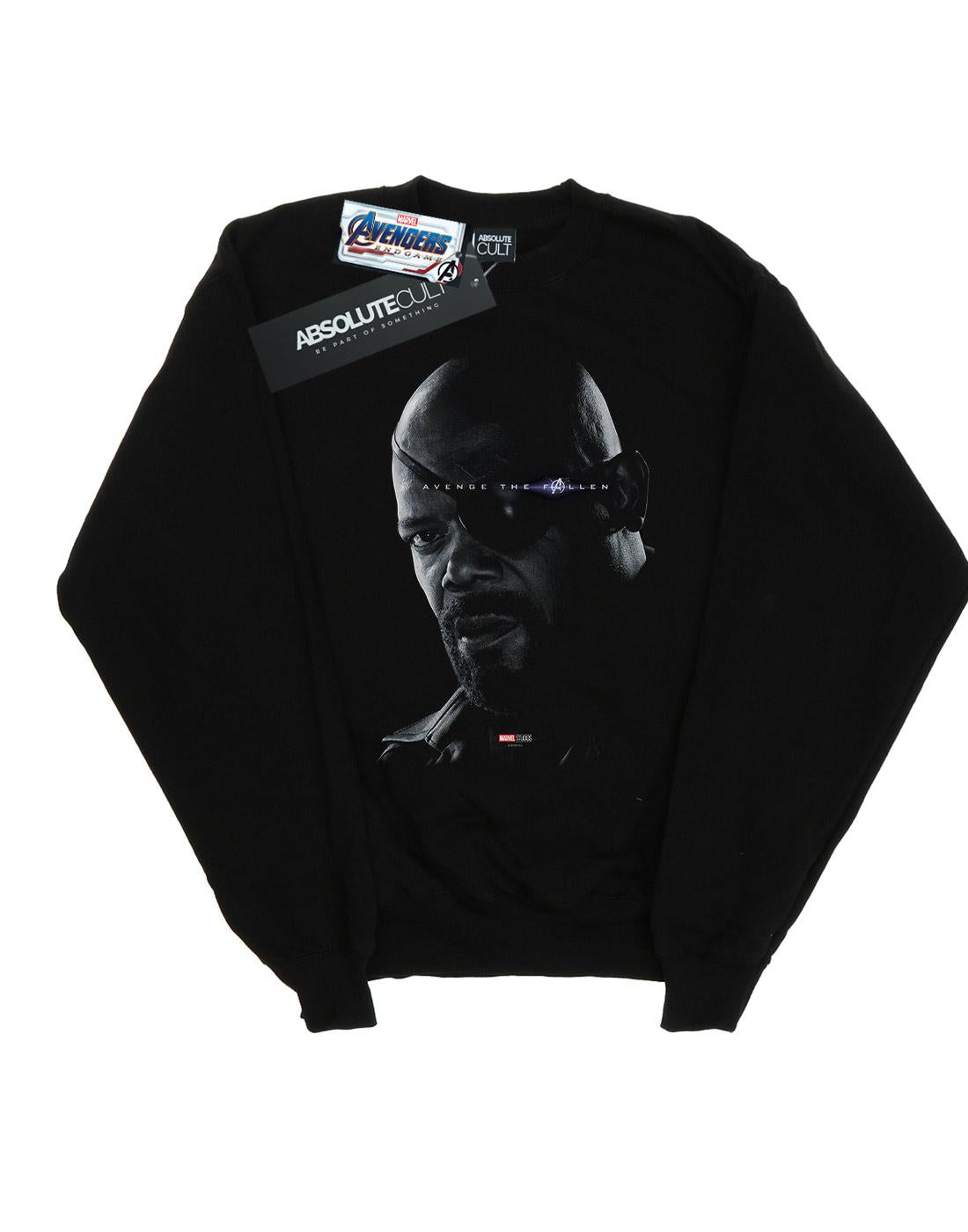 Black - Front - Marvel Mens Avengers Endgame Avenge The Fallen Nick Fury Cotton Sweatshirt