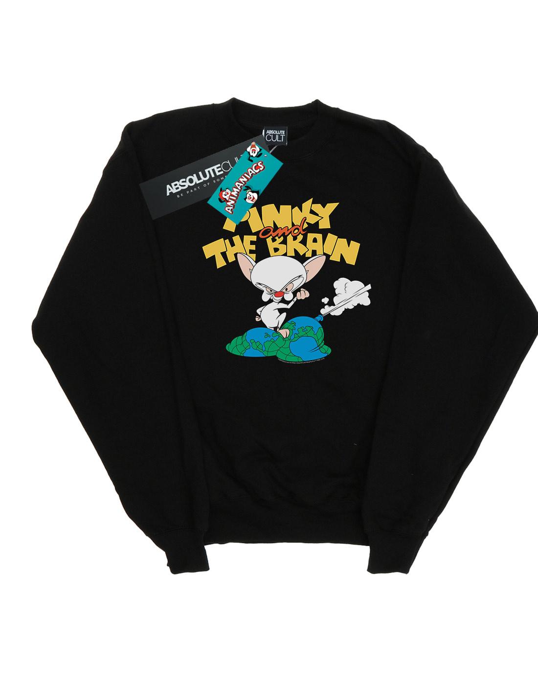 Black - Front - Animaniacs Boys The Brain World Domination Sweatshirt