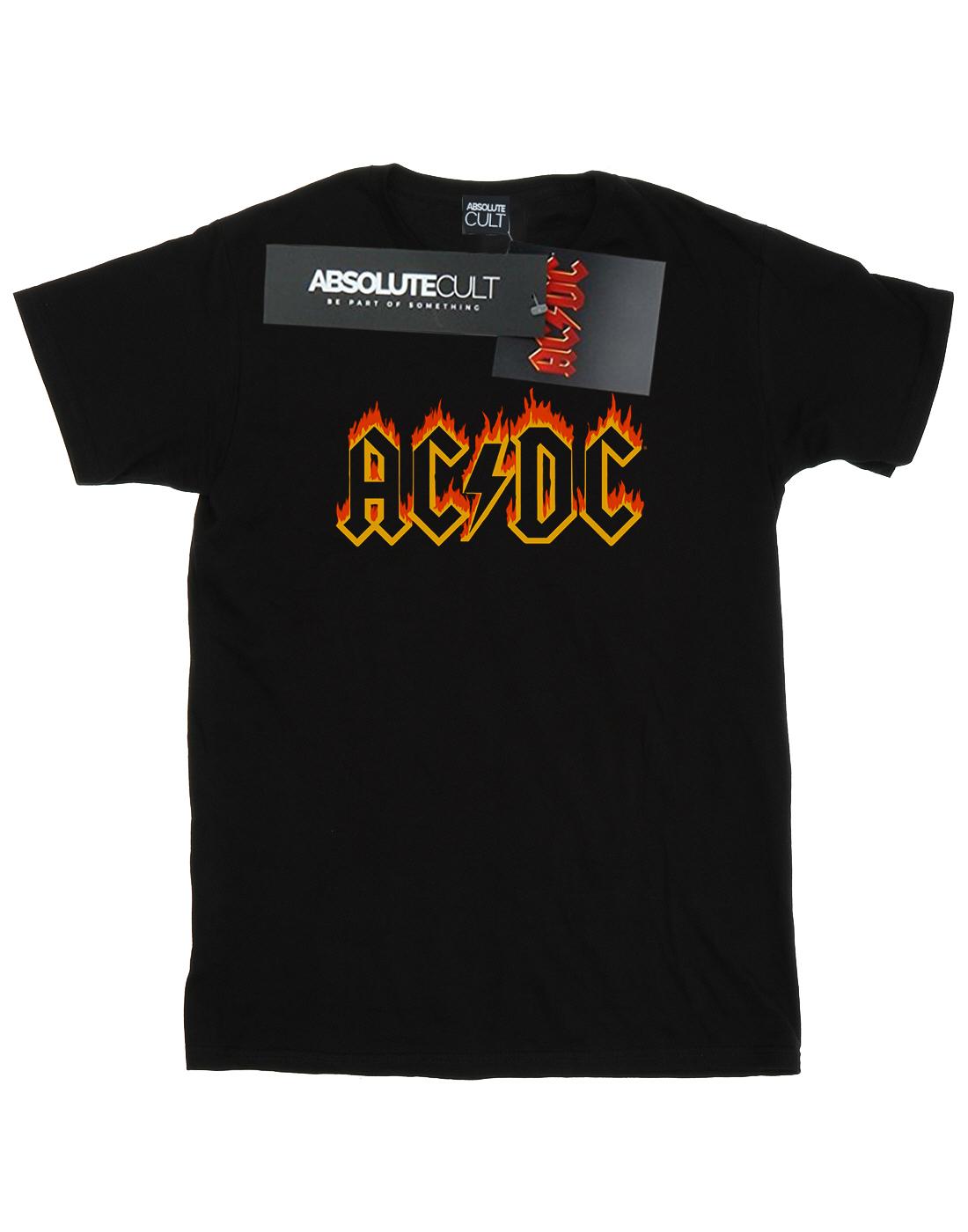 Black - Front - AC-DC Womens-Ladies Flames Logo Cotton Boyfriend T-Shirt