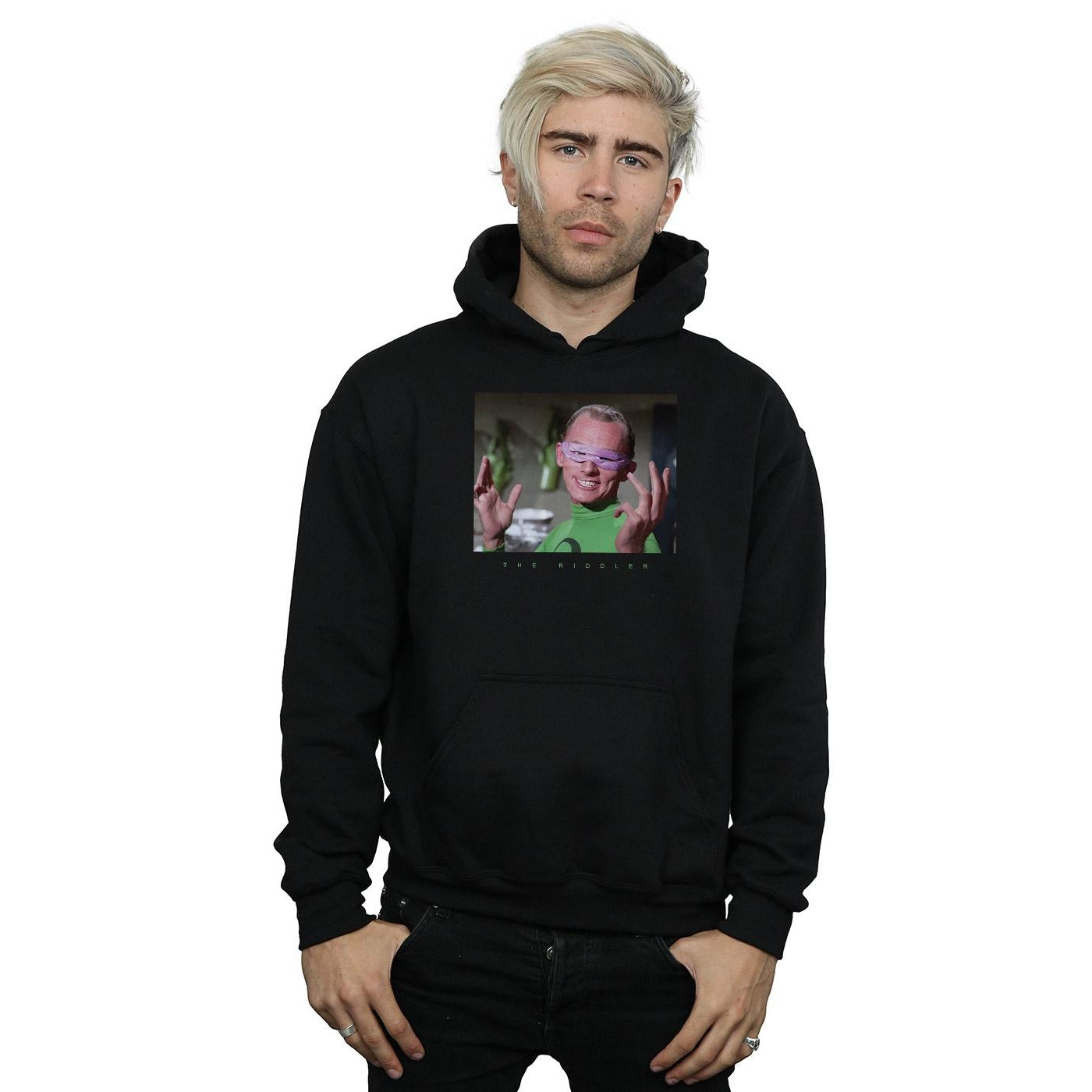 Black - Back - DC Comics Mens Batman TV Series The Riddler Photgraph Hoodie