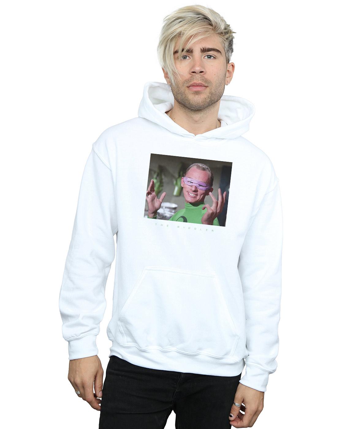 White - Back - DC Comics Mens Batman TV Series The Riddler Photgraph Hoodie